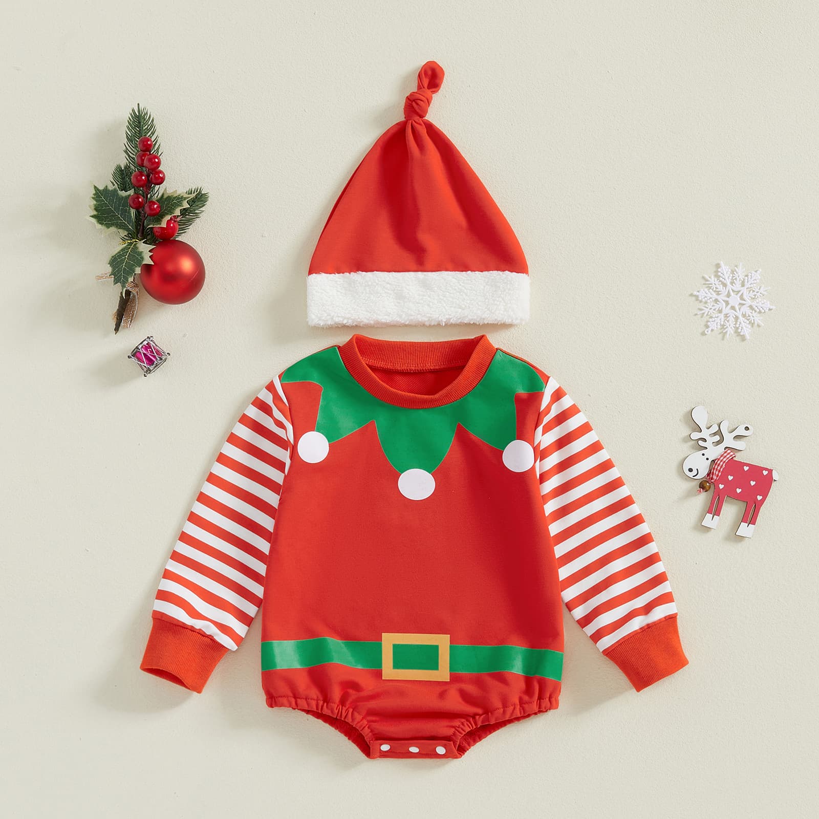 New Christmas Baby Romper for Cross-Border Amazon, Holiday Elf Costume Infant Jumpsuit