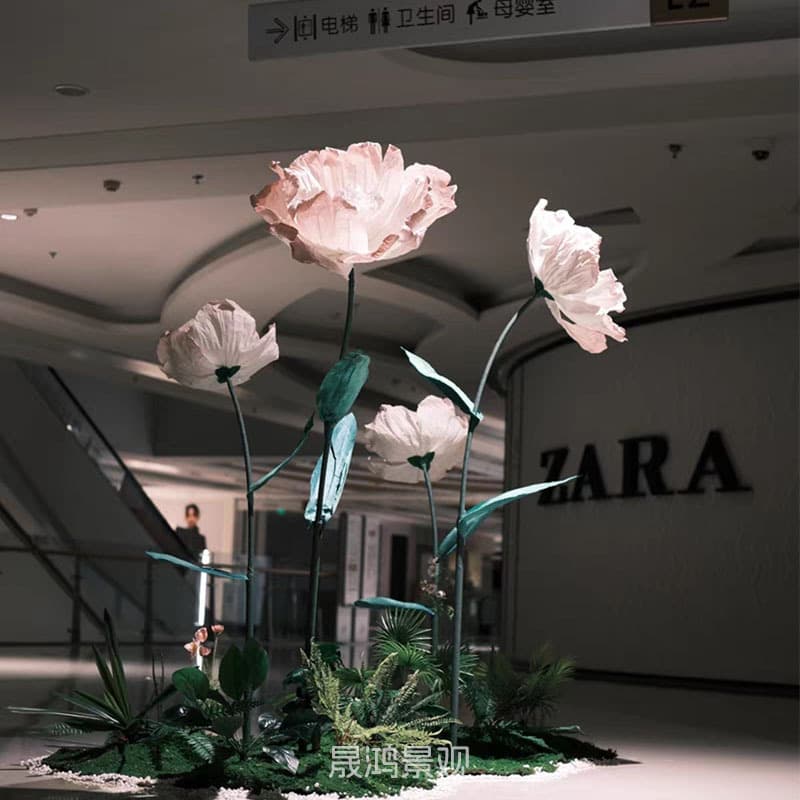 Artificial Green Plant Landscape, Popular Flower Scene, Shopping Mall Window Decoration, Large Poppy Fake Plant Props