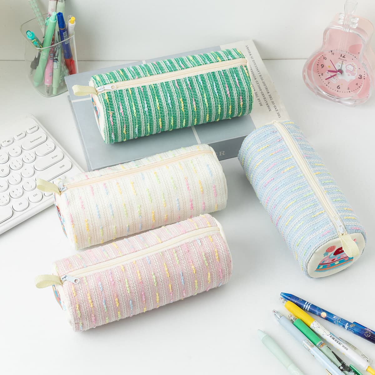 Large Capacity Cartoon Strawberry Cake Pencil Case Versatile Cute Stationery Storage Bag Unisex Polyester Fabric Organizer