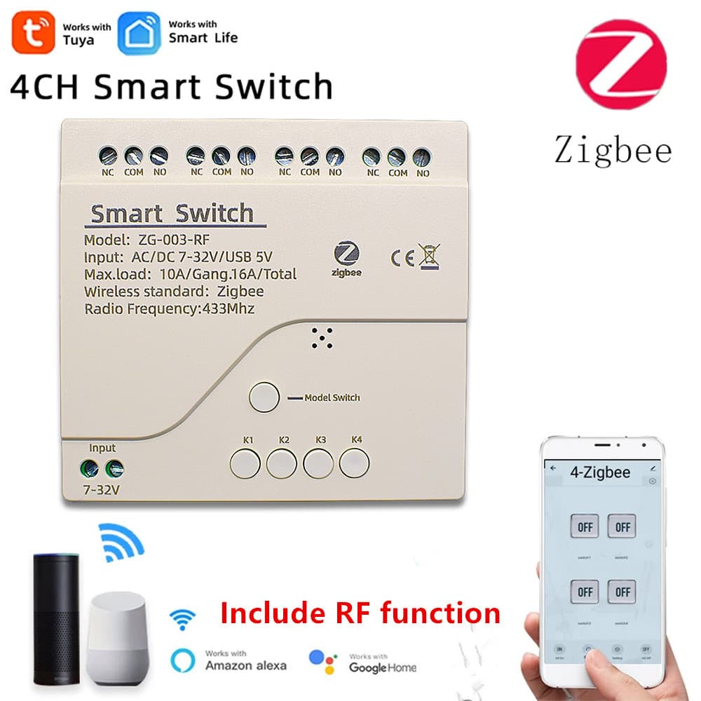 4-Channel Zigbee Protocol Module WiFi Smart Switch Home Automation Timer Modification Smart Home Control MU Brand 2.4G Frequency