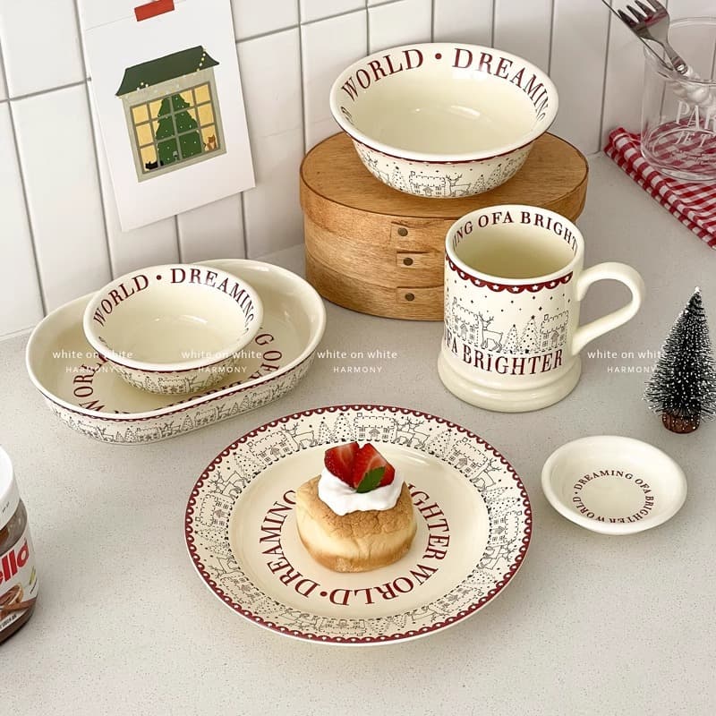 High-Appeal Breakfast Plate Christmas Decoration Tableware Set Cute Plate Ceramic Afternoon Tea Dessert Plate Cake Plate