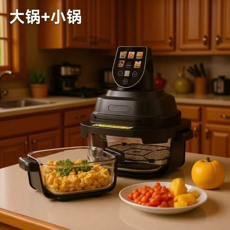 Amazon Hot-seller Air Fryer Visual Glass Dual Pot Large Capacity Touch Smart Screen Temu Cross-border Electric Oven