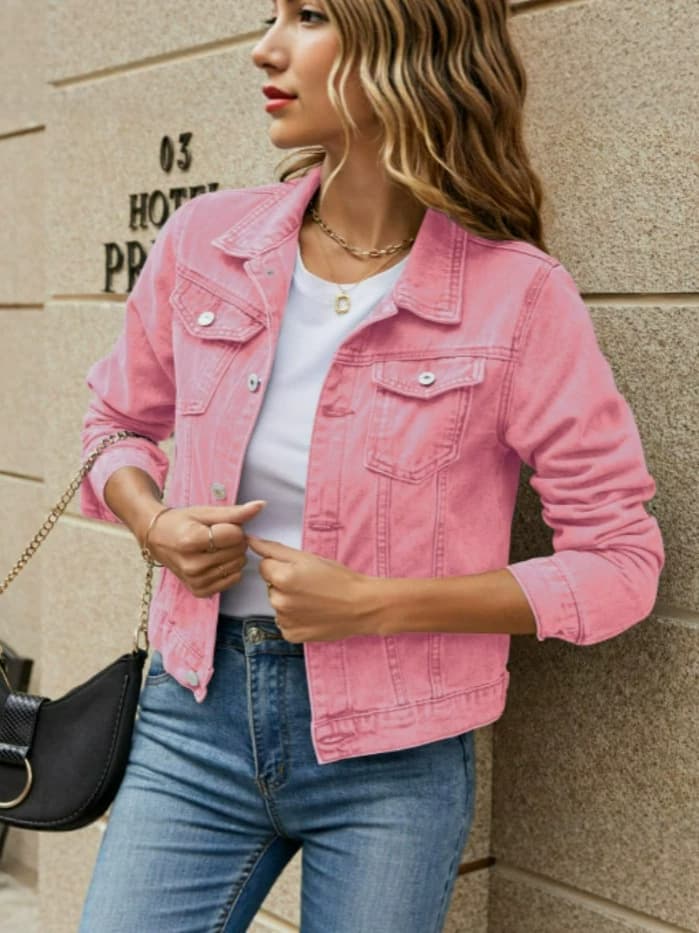 2026 New Cross-Border EU/US Women's Fashion Trendy Lapel Pocket Single-Breasted Short Denim Jacket