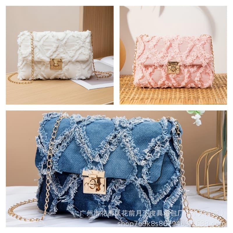 Premium Denim Shoulder Bag with Chain Flap Small Square Bag, Chanel-Style High Quality Diamond Quilted Versatile Fashion Women's Bag