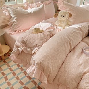 Korean-style New Lace Four-Piece Set with Small Floral Pattern, Vintage Washed Cotton-Like Bedding Set, Class A Sand-Washed Cloud Cotton Four-Piece Set