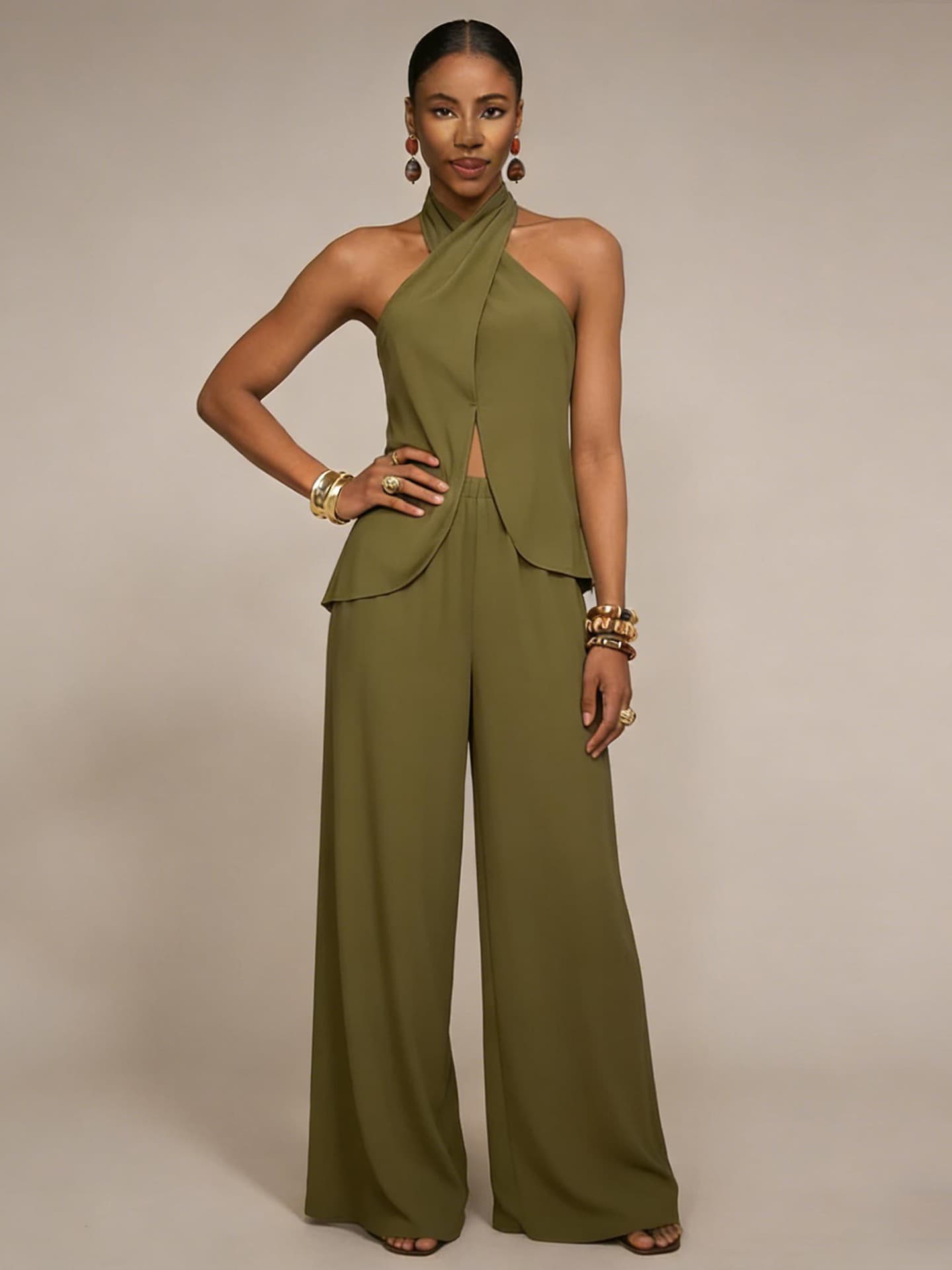 Amazon 2026 New European and American Women's Fashion Cross-border Off-shoulder Sleeveless Long Pants Casual Suit