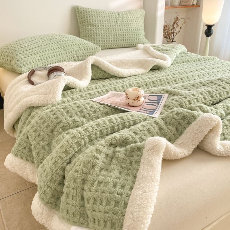 Double-sided coral and lamb's wool thickened blanket for winter home use, nap breaks, made from milk fleece or flannel.