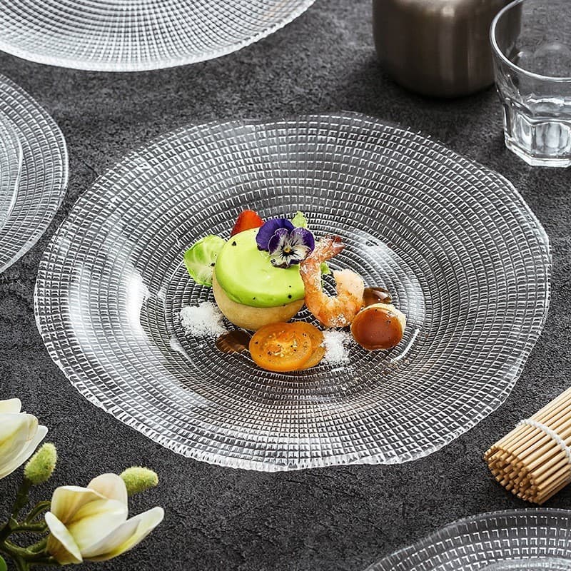 Unique-Shaped Glass Fruit Tray for Living Room Coffee Table, Luxury High-End Western Dining, Elegant Cold Dish Vegetable Salad Plate Wholesale