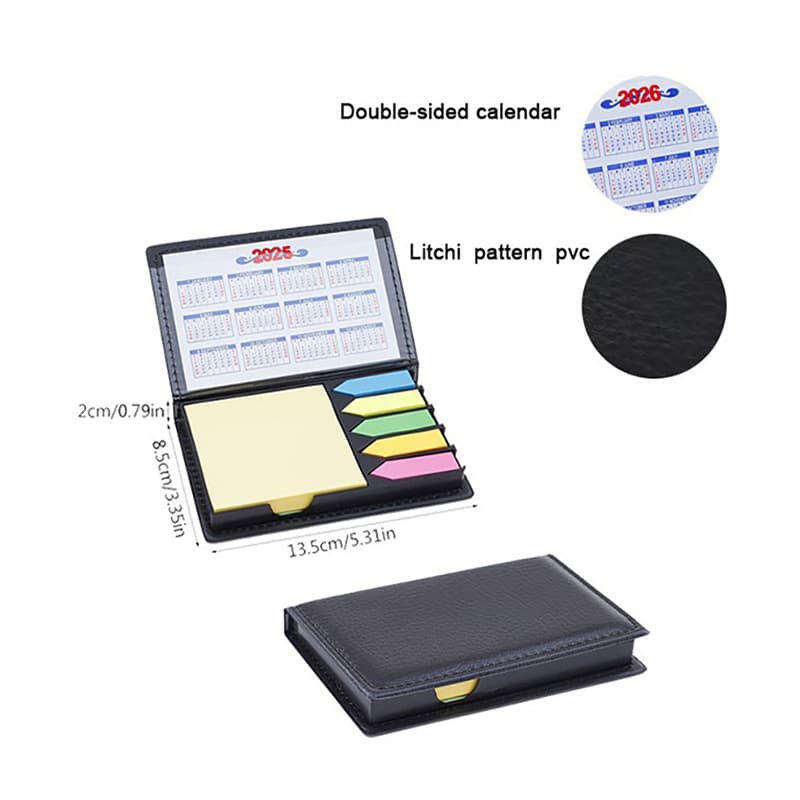 Cross-border Exclusive Direct Factory Supply with Calendar Business PU Sticky Note Box, Memo Pad Index Reusable Sticky Notes, Customizable Logo