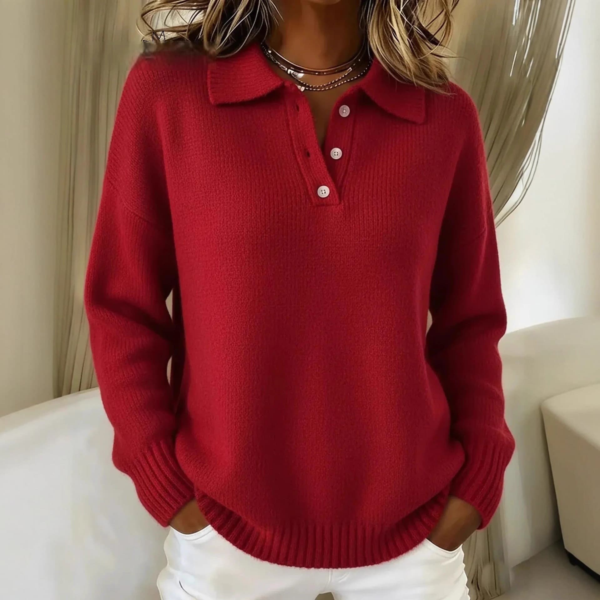 In-Stock European and American Cross-Border Autumn and Winter New Style Loose Lazy Style Soft Women's Polo Shirt with Long Sleeves and Buttons