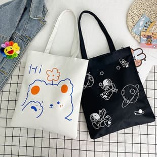 Korean Trend Large Capacity Canvas Bag for Women, New Fall Japanese Cartoon Artistic Student Tote Bag Shoulder Bag Wholesale