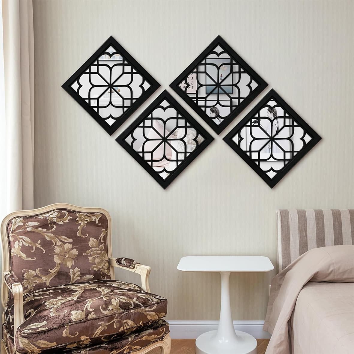 Wooden Rectangular Wall Mirror Living Room Farmhouse Carved Wall Hanging Wood Carving Wall Decor Bedroom Laser Engraved Decorative Mirror