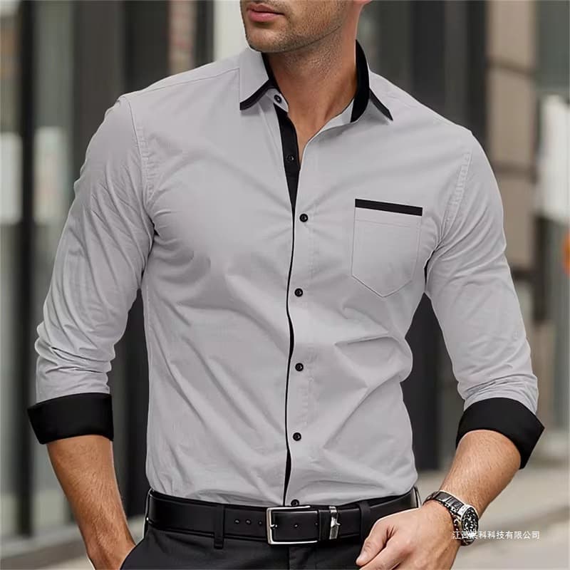 18-Color Men's Long-Sleeve Shirt with Single-Breasted Real Pocket, Casual Everyday Men's Business Office Top, Loose Fit
