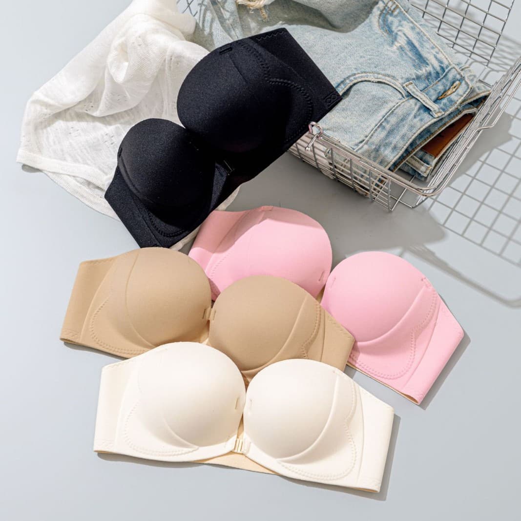 Strapless Non-Slip Sexy Lingerie for Women with Front Clasp, Push-Up for Small Busts, Thickened, Beautiful Backless Invisible Lift-Up Bra
