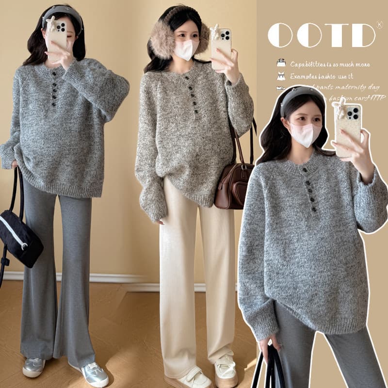New autumn/winter maternity sweater with a half-open neckline, relaxed style, Korean style, loose fit, casual, slimming, and versatile.