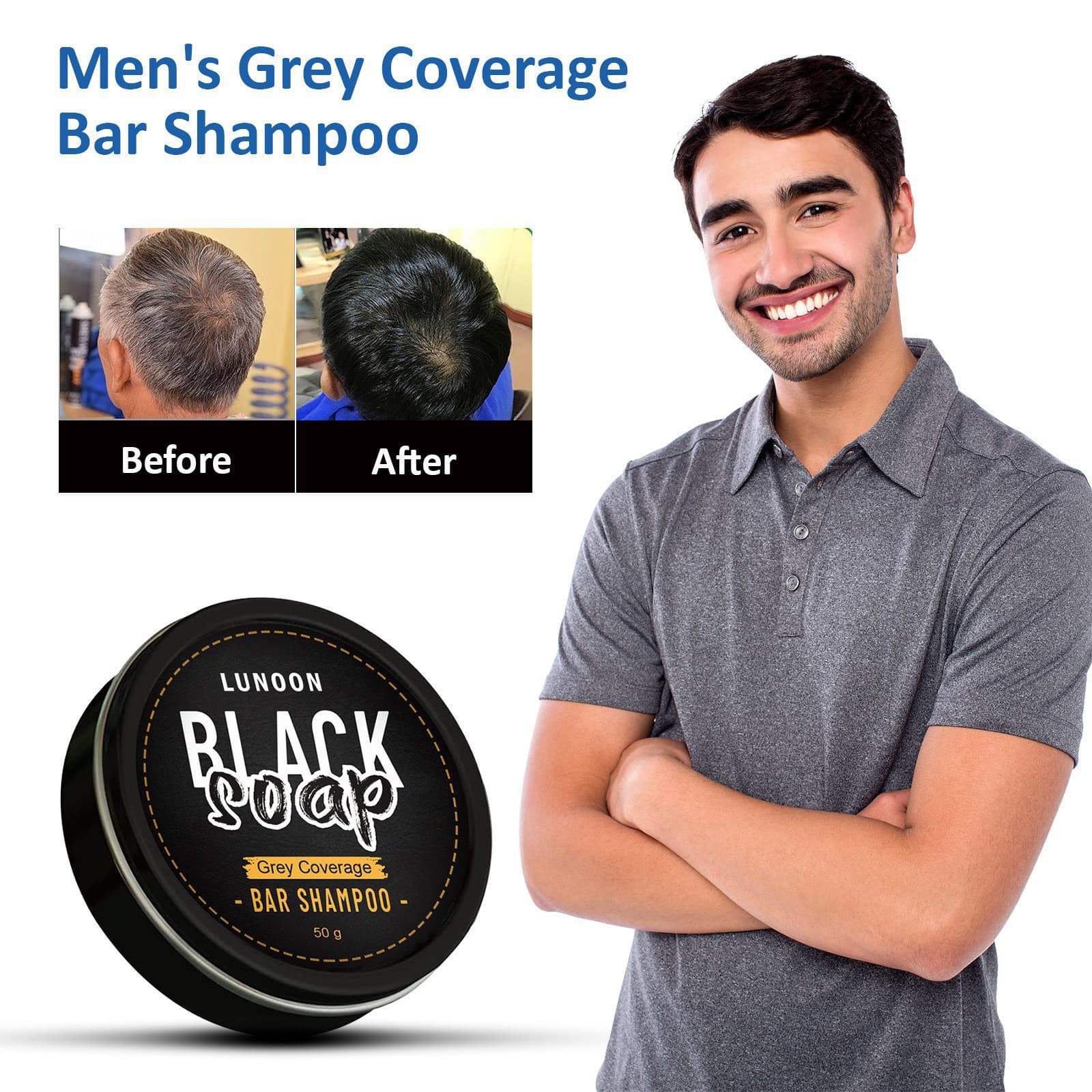LUNOON Men's Black Hair Soap Hair Nutritious and Moisturizing Black Hair Shiny Hair Repair Deep Cleansing Shampoo Soap