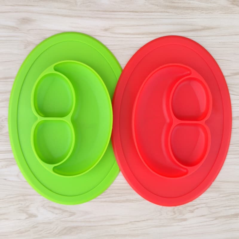 Baby Suction Plate Set Silicone Training Spoon Divided Plate Cartoon Feeding Bowl