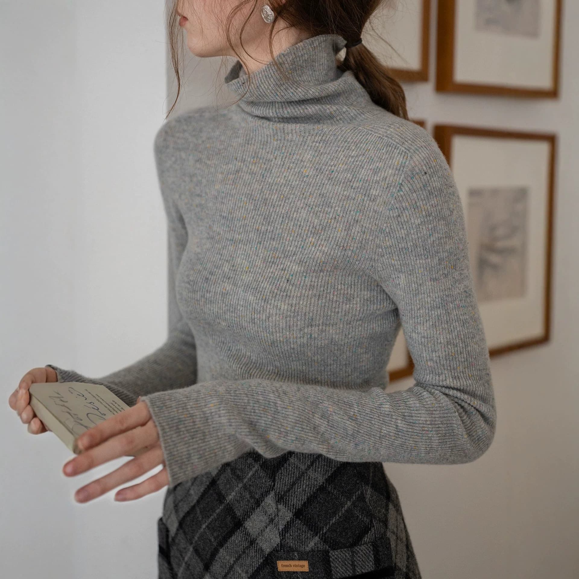 "Soft and waxy colorful dots" superfine merino wool dazzling colorful dots classic sweater bottoming sweater for women