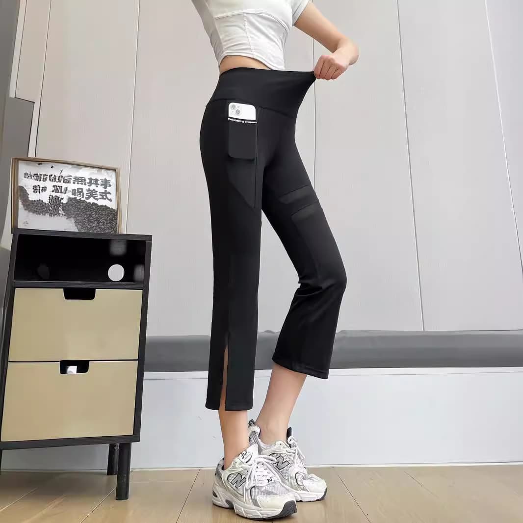 2024 New Summer Women's Outer Wear Straight-leg Slimming Leggings Side Slit Design Fish Casual Style Lightweight Thin Leggings