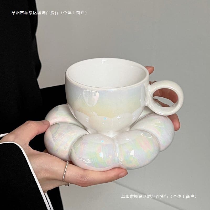 Fat Latte Cup Milky Ceramic Mug Coffee Cup and Saucer Set Afternoon Tea Flower Girl Free Shipping