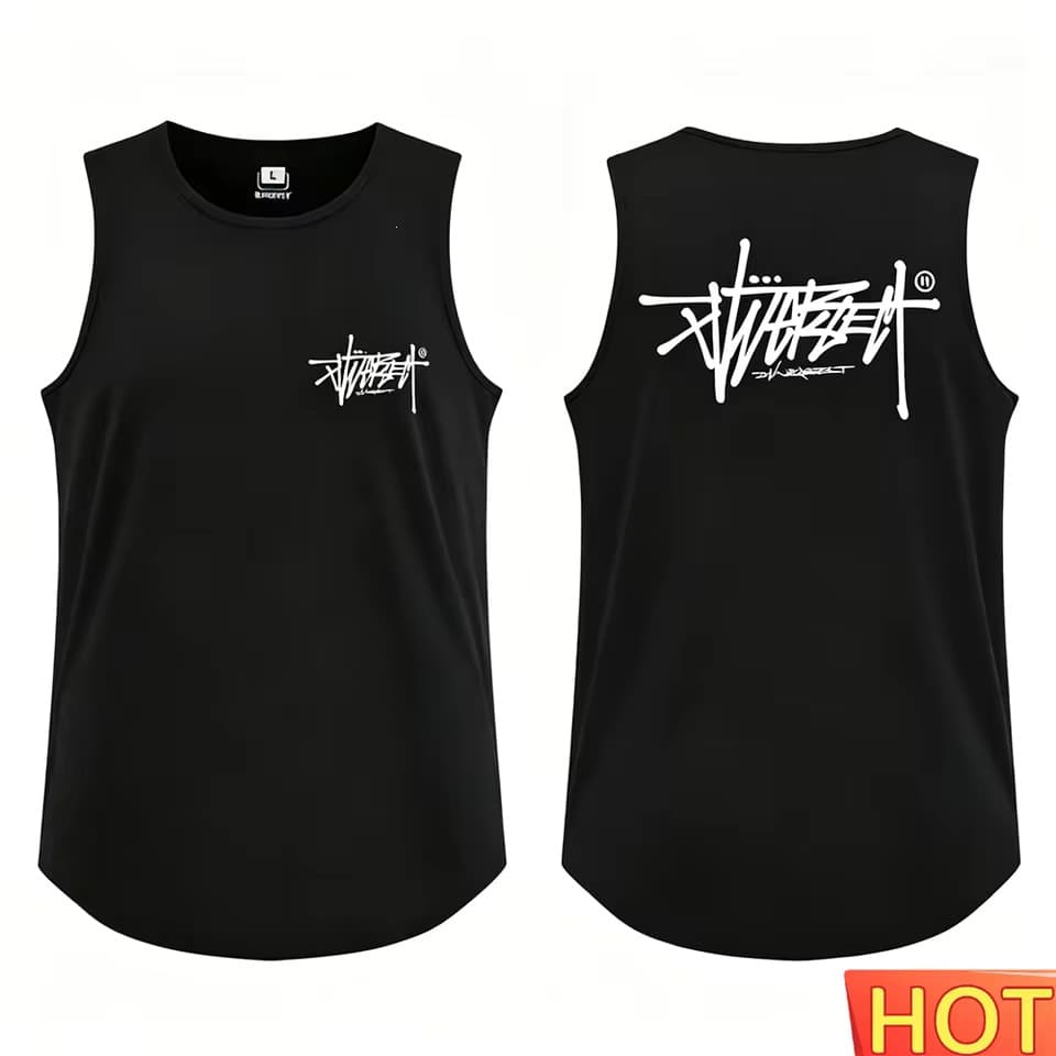 Letter Fitness Vest Men Gym T-Shirt Vest Summer Men's Vest Men's Round Neck Sleeveless T-Shirt