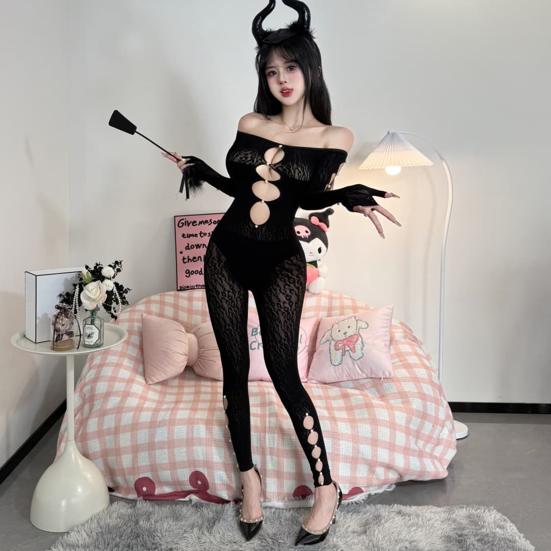 Sexy lingerie, charming leopard print backless, personalized fashionable jumpsuit, sexy stockings, hollow sexy mesh clothes for women with open crotch