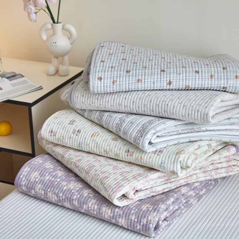100% Cotton Simple Cotton Double-Layer Gauze Bed Cover 3-Piece Set, Bed Cover Kang Cover Quilted Fitted Sheet Thickened Sheet