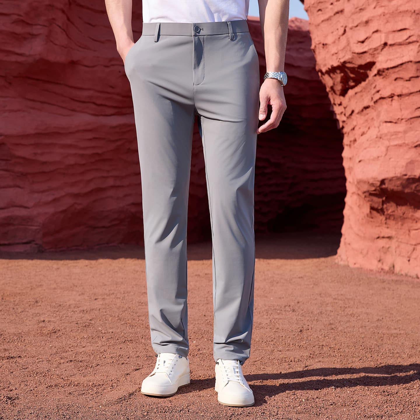 Breathable and lightweight men's trousers, casual business trousers, Korean style trendy straight-leg professional commuting trousers, advanced elastic men's trousers