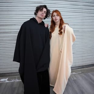 Stock Export Cross-border Autumn/Winter Loose Hooded Plus Size Punk Style Fleece Cape European/American Unisex Cloak Coat