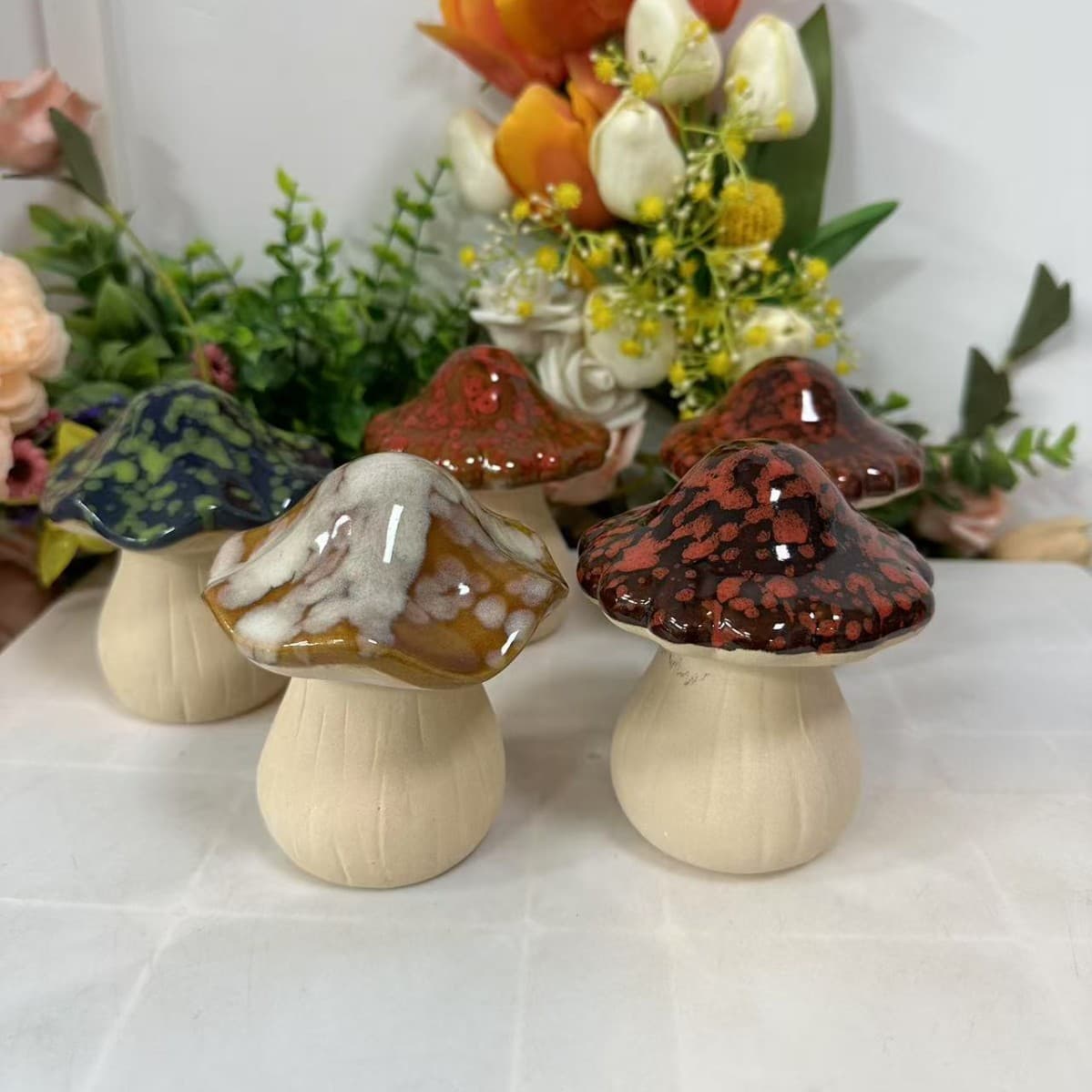 Creative Mushroom Assorted Ceramic Decor for Living Room TV Cabinet Bookshelf, Backyard Garden Pond Ornament, Gardening Decoration