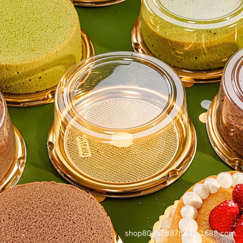 6-Inch Chiffon Cake Packaging Box, Round Gold Transparent Disposable Takeout Box for Mille Crepe, Cheesecake, and Pull-Apart Bread