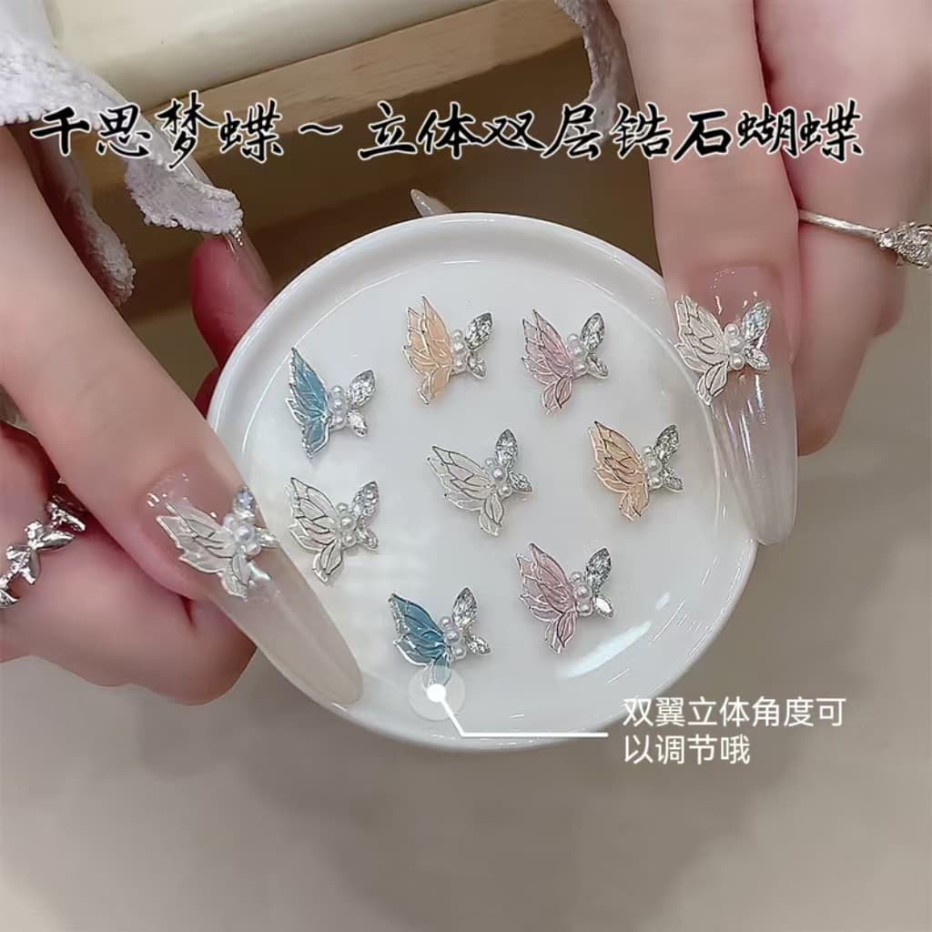 Cross-Border Hot-Selling 3D Double-Layer Thin Wings Qiansimeng Butterfly Wings Zircon Nail Polish Finished Products Wholesale