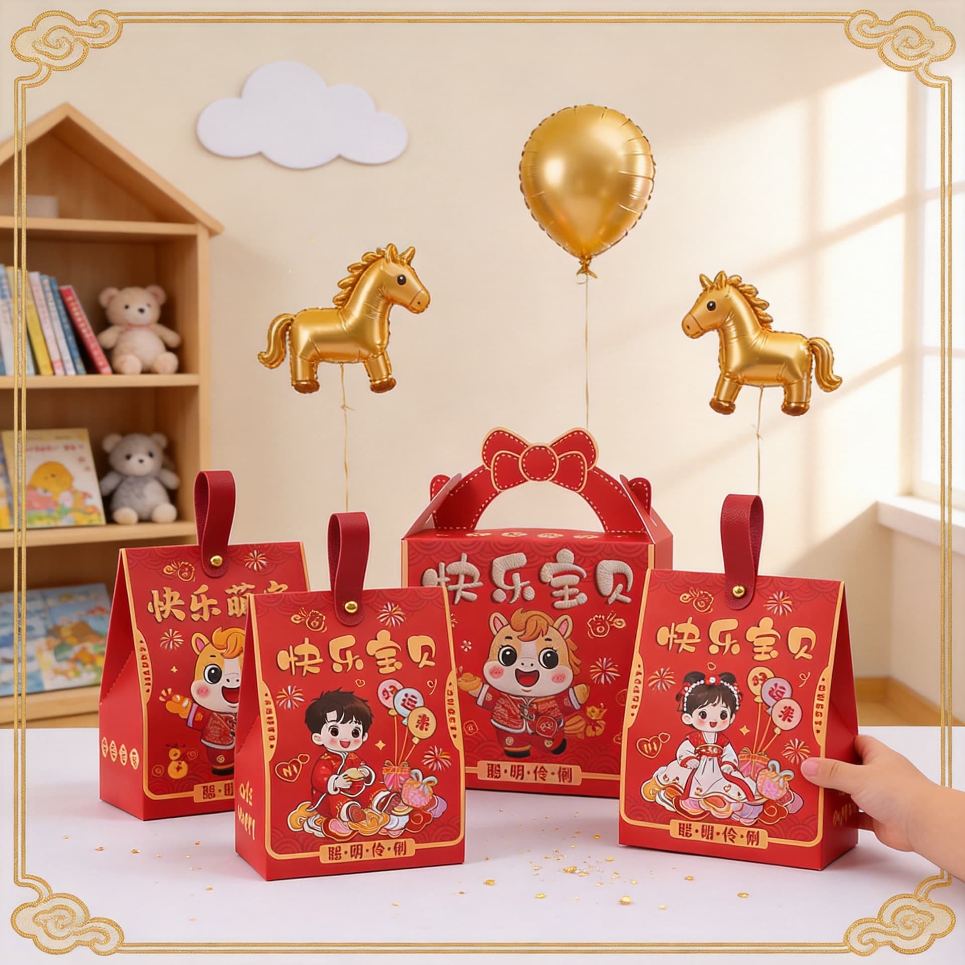 2026 Year of the Horse Baby Gift Box Happy Kids Children's Day Souvenir Cartoon Cute Zodiac Pony Full Moon Baby