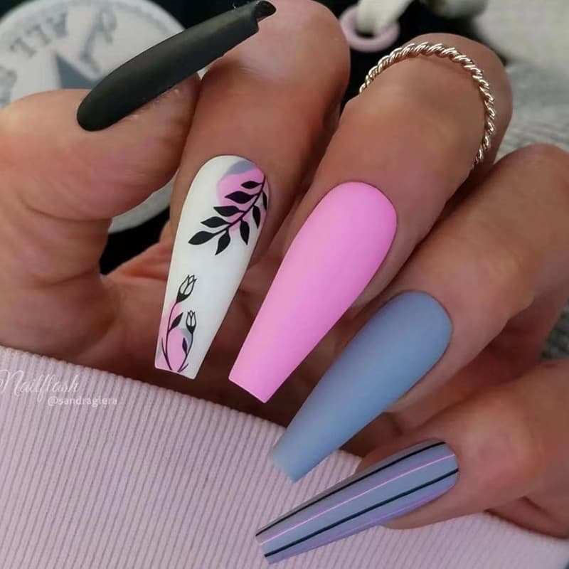 press on nails long ballet manicure finished matte stripes contrasting color European and American wearable nails wholesale