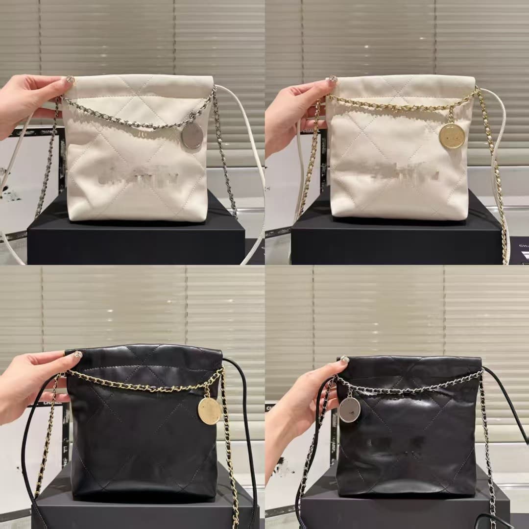 22bag Small Chanel-Style Grid Coin Chain Women's Shoulder Bag Underarm Bucket Bag Tote Trash Shopping Bag