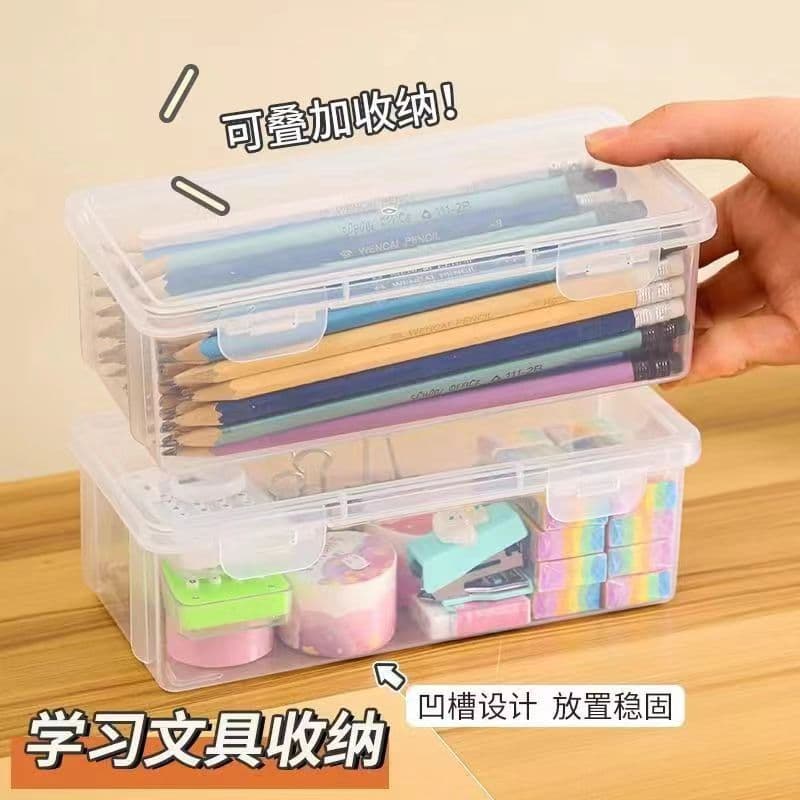 Stationery box, pencil box, transparent storage box, large-capacity organizing pencil box, marker pen, student pencil bag, desktop storage box
