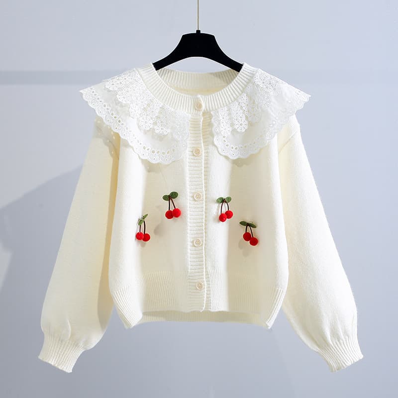 2025 Autumn/Winter New Women's Age-Defying Sweater Coat Korean Cherry Gentle Style Baby Collar Knitted Cardigan