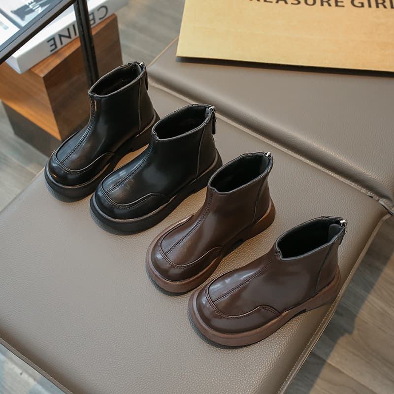 Girls' Boots 2025 Autumn and Winter New Children's Boots Fleece-Lined Cotton Leather Boots Korean Style Medium and Large Children's Princess Short Boots