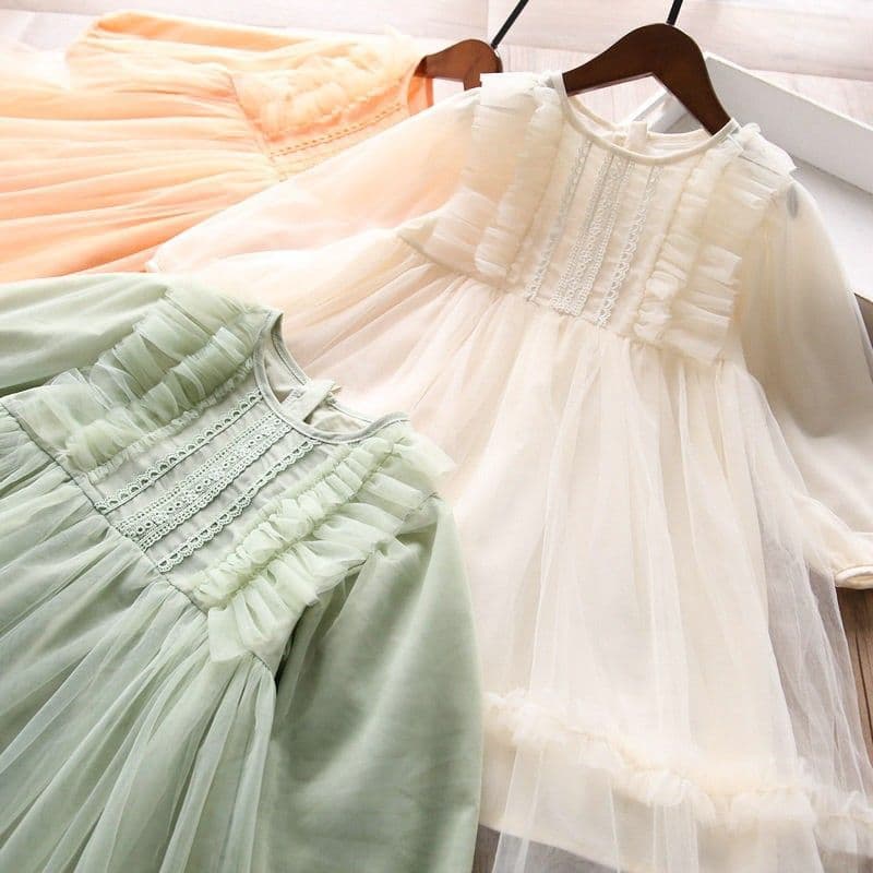 Girls Dress Autumn 2026 New Fashionable Long Sleeve Tulle Princess Dress Spring Children Skirt