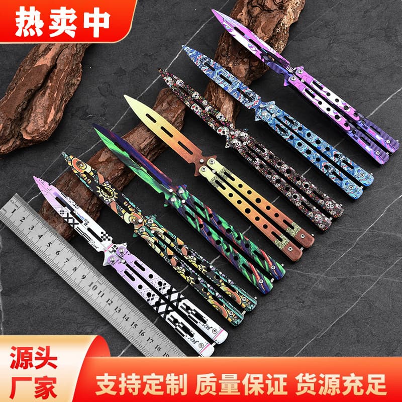 Factory Wholesale Folding Unsharpened Butterfly Practice Knife Outdoor Hand Training Flicking CSGO Butterfly Knife Toy