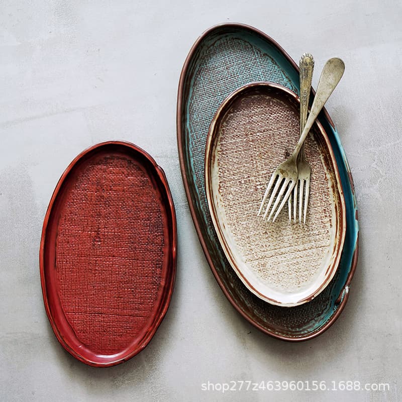 Vintage Handmade Ceramic Oval Deep Plate Set for Home, Fish Plate, Breakfast Plate, Restaurant, Japanese Salad & Dessert Plate