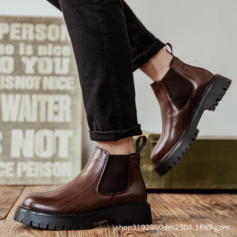 2024 New Autumn/Winter Martin Boots for Men, Korean Style Chelsea Boots, British Style Fleece-lined High-top Shoes