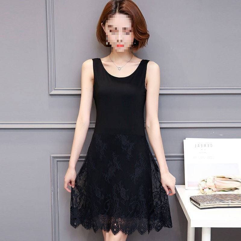 New Strapless Vest Korean Style Plus Size Sleeveless Versatile Women's Dress Mid-Long Slimming Lace Underdress