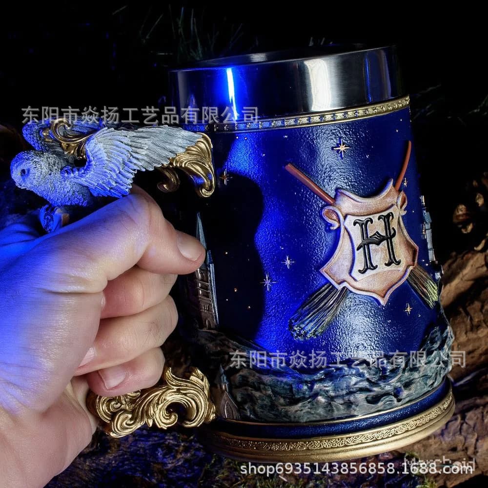 Harry Potter 3D Relief Resin Stainless Steel Beer Mug Collectible Gift Decoration