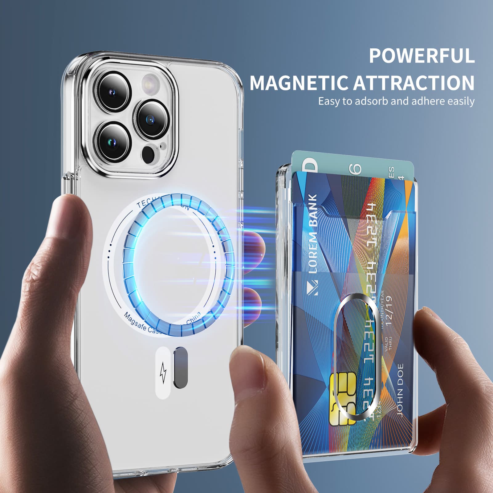 Vertical slot type B magnetic ring magnetic phone card case, scratch-resistant transparent PC holder for two cards, popular in Japan/Korea
