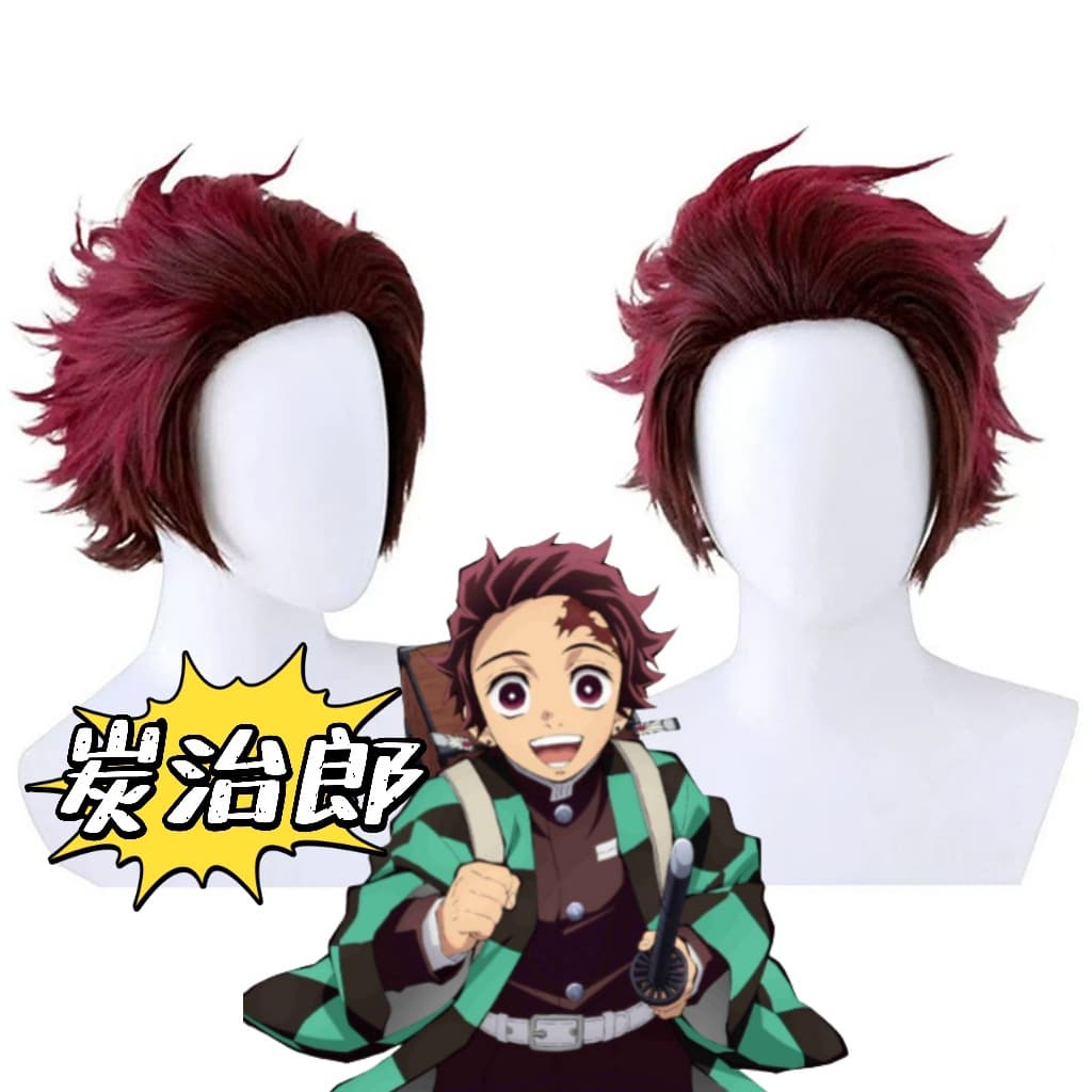 Demon Slayer: Kimetsu no Yaiba series Kamado Tanjiro COS wig red brown gradient reversed back short hair full headgear style