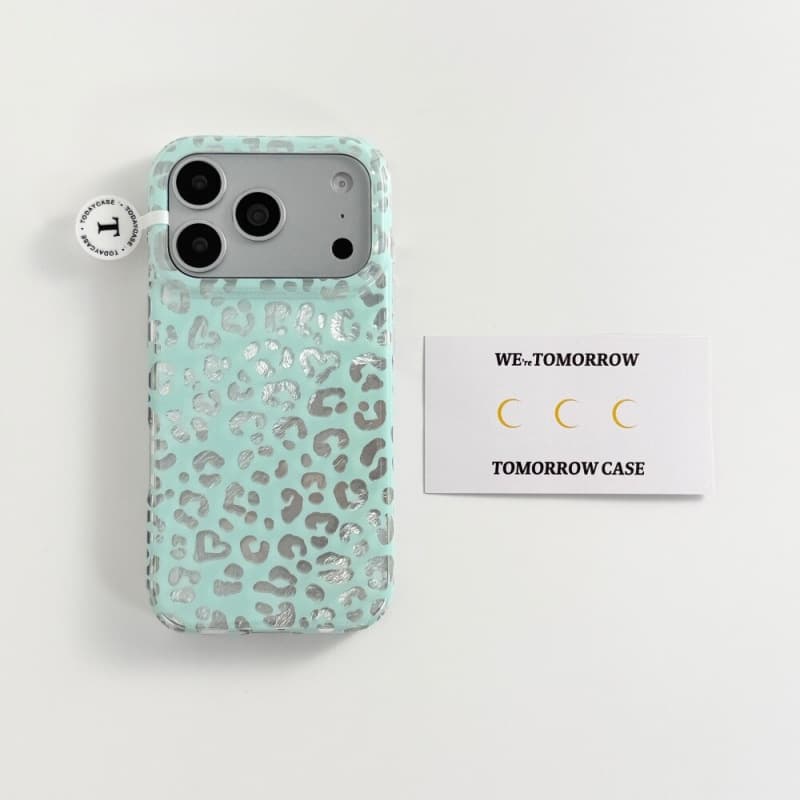 Mint Green Feather Leopard Print for Apple 17 Pro Max Phone Case New iPhone 16 Protective Cover 15 Women