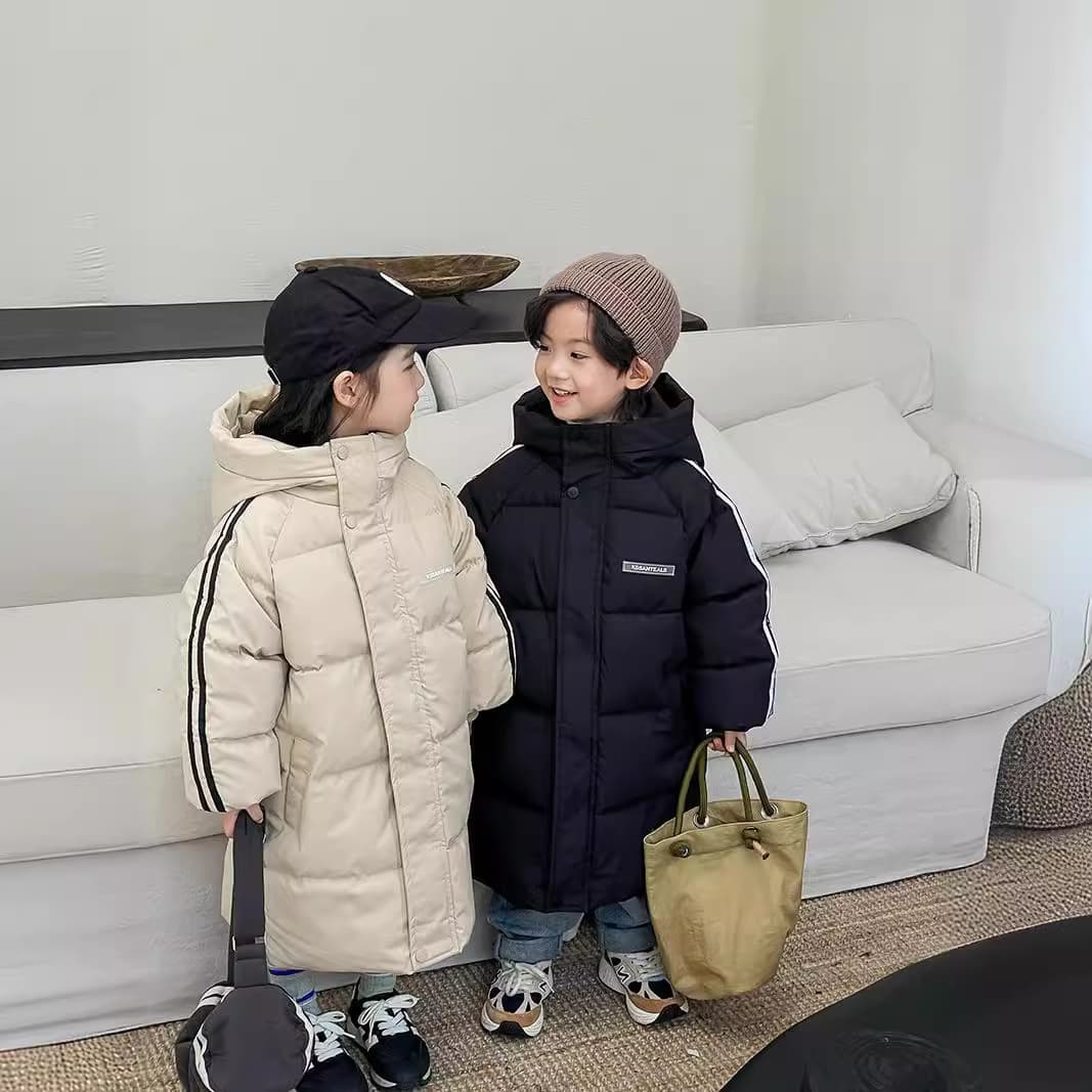 Cross-Border Autumn and Winter Children's Cotton Clothing, Boys' Over-the-Knee Long Thickened Girls' Cotton Sports Jackets, Windproof for Young Children