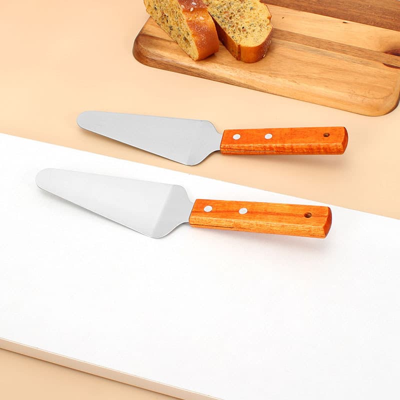 In-Stock Wooden Handle Pizza Peel Stainless Steel Pizza Shovel Triangle Spatula Cake Transfer Cheese Shovel Baking Tool