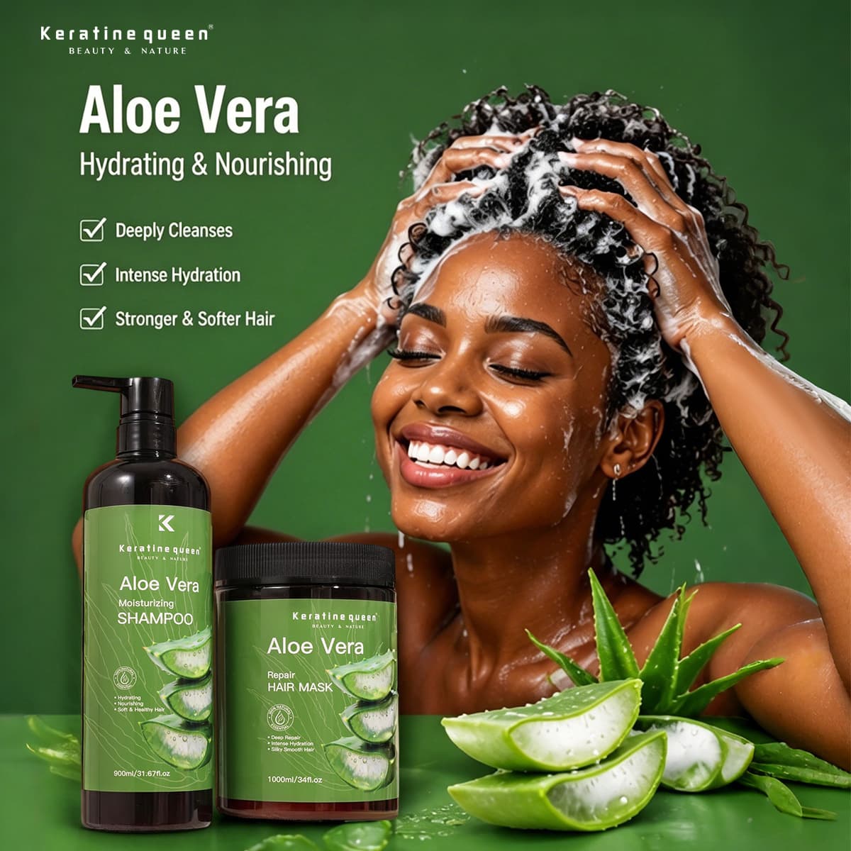 Cross-border Trade Aloe Vera Shampoo Deep Nourishing Repair for Permed and Dyed Damaged Hair Aloe Vera Shampoo
